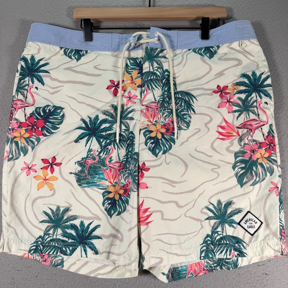 American Eagle Board Shorts Mens XL Multicolor Floral Swim Trunks Beach Vacation